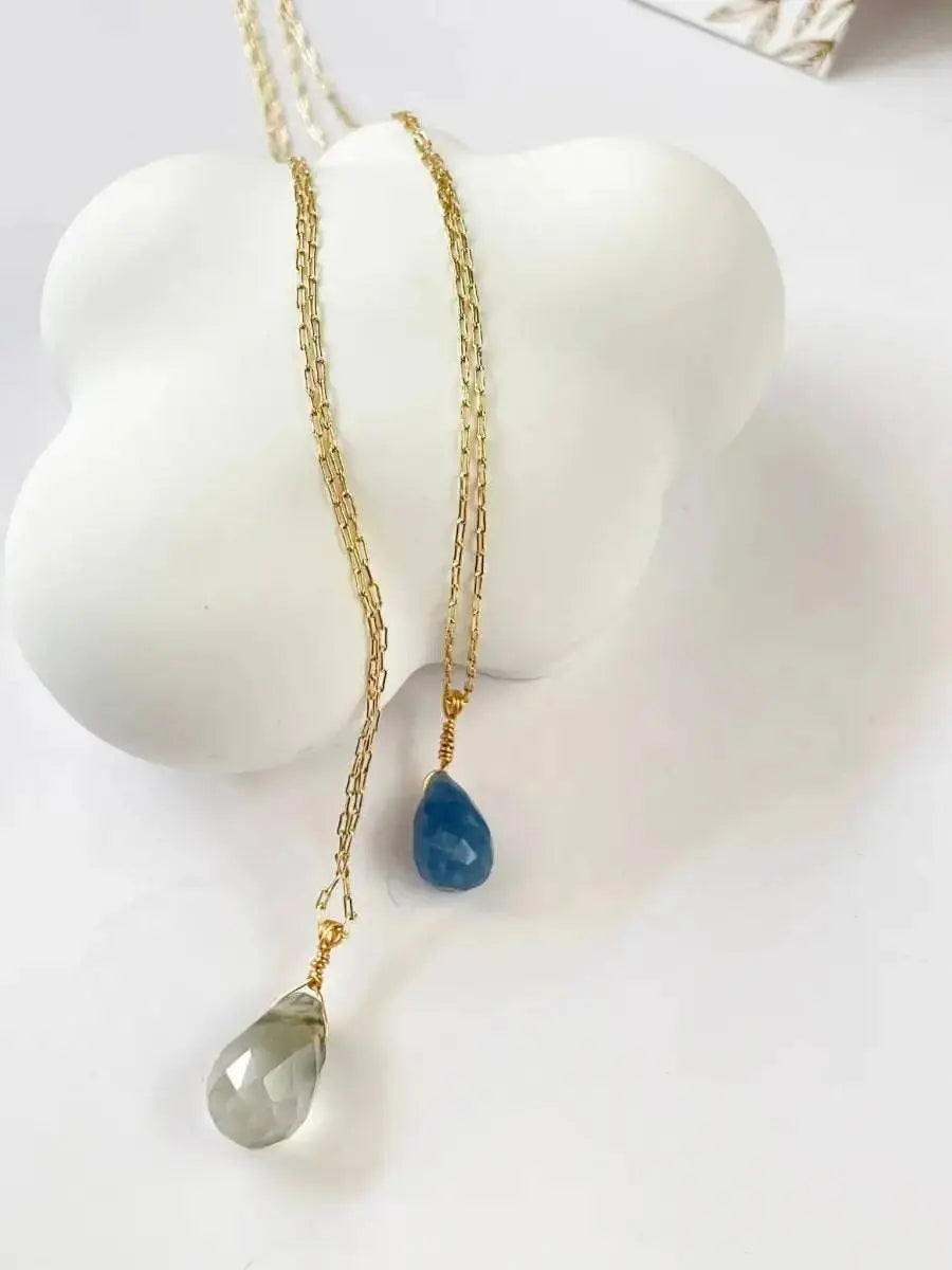 Soul Drop – Teardrop Blue or Green Quartz Crystal Necklace view 2